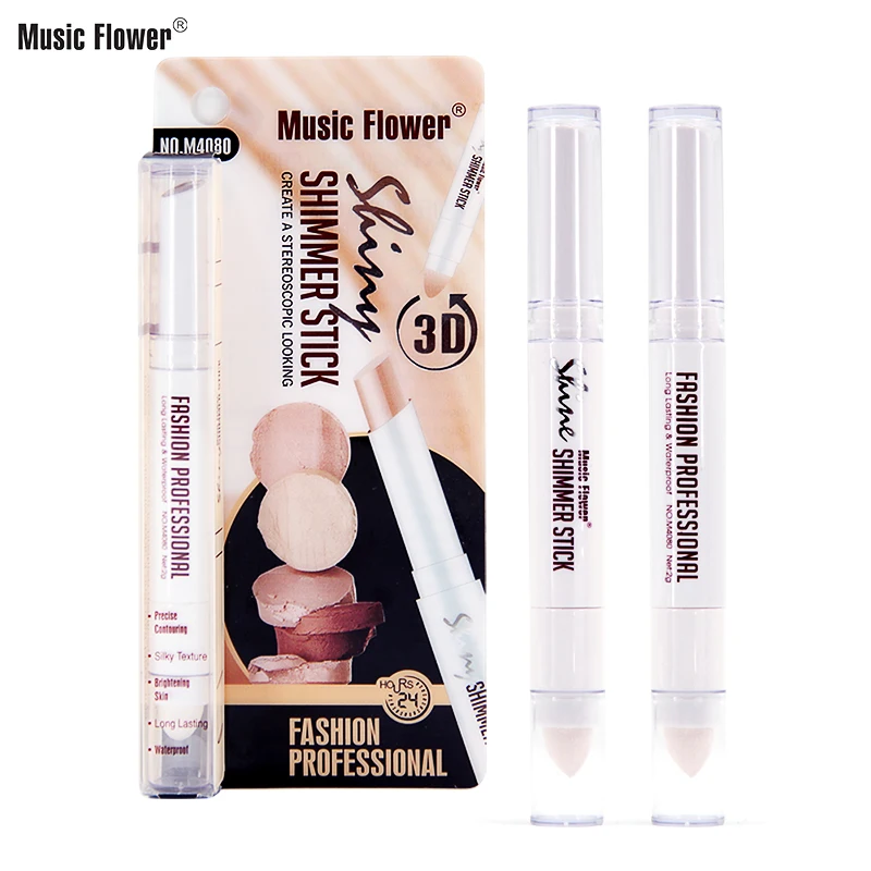 Оригинальный музыкальный цветок, новинка, Мерцающая палочка, Осветляющий бронзер для лица, горячий Контурный карандаш, макияж с контролем жирности, двухсторонняя ручка-хайлайтер