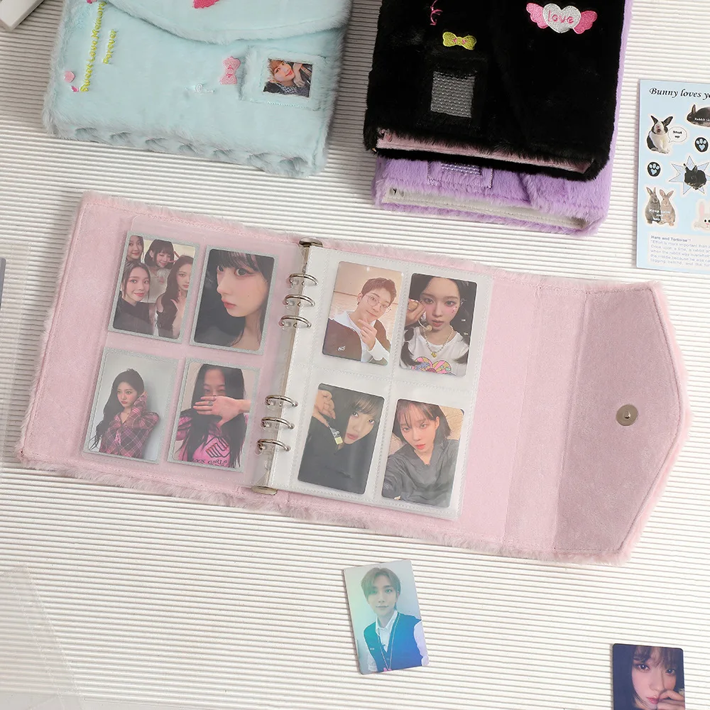 A5 Plush Binder Embroidery 6 Ring Magnetic Photo Album Kpop Photocard ...