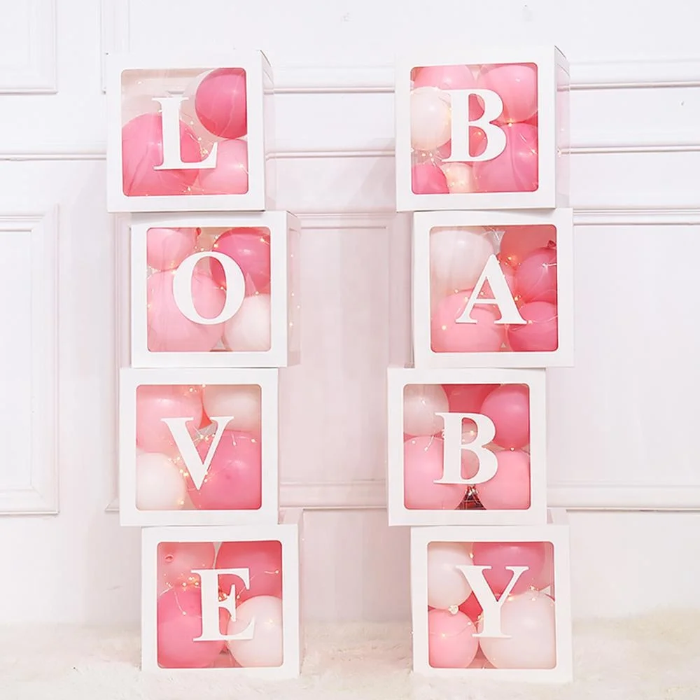 Baby Shower Boxes Party Decorations 4 Pcs Transparent Balloons Decor Boxes With Letter Individual Baby Blocks Design For Boys Buy Baby Shower Bridal Showers Birthday Party Gender Reveal Backdrop Candy Box Baby Shower Baby