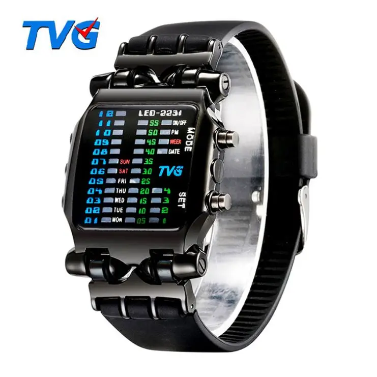 TVG 2231 new LED Digital mens Wrist Watch 2019 New Cool Creative Colorful LED Luminous Waterproof ready to ship casual Watch