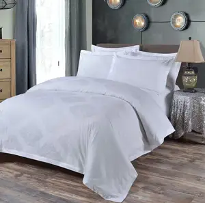 400 Thread Count Hotel Bedding Set White Long Staple Cotton Jacquard 4 Piece Luxury Bed Linens