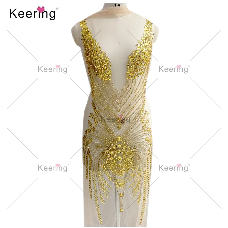 High End Handmade Keering Stock Gold Glass Dress Panel Crystal Bodice ...