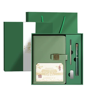 Customized Logo PU Leather Business Office A5 Hardcover Notebook Gift Box with Pen and U Disk