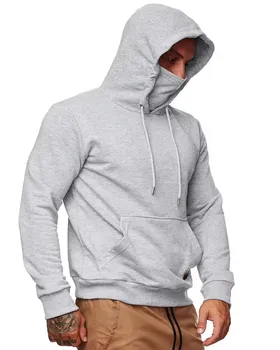 Streetwear Fleece Hoodie Men Custom Pullover Sports Face Cover Masked Hoodies Blank Tight Fit Slim