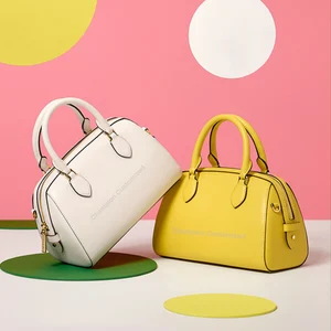 Custom Logo Bowling Saffiano Leather Classic Shoulder Top Handle Satchel Bag Ladies Handbag Purse for Women