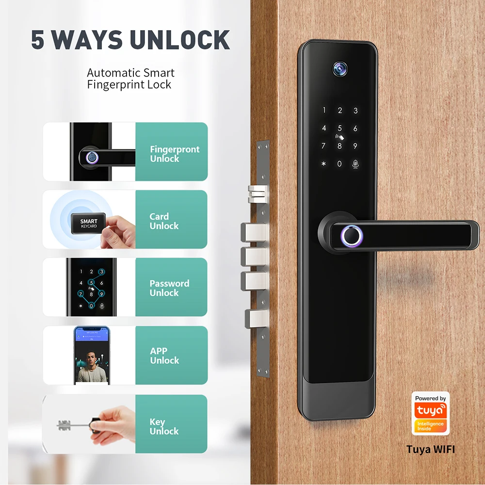 Smartek E908FC Camera 6068 6085 Keyless Entry Fingerprint Code RFID Card Key Lock App Digital Tuya Video Speak Smart Door Lock