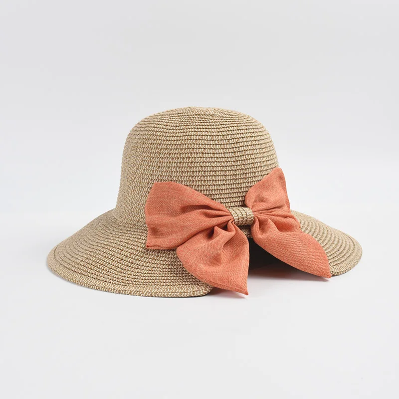 Japanese Split Bow Wide Brim Straw Hats Customized Women Summer Outing