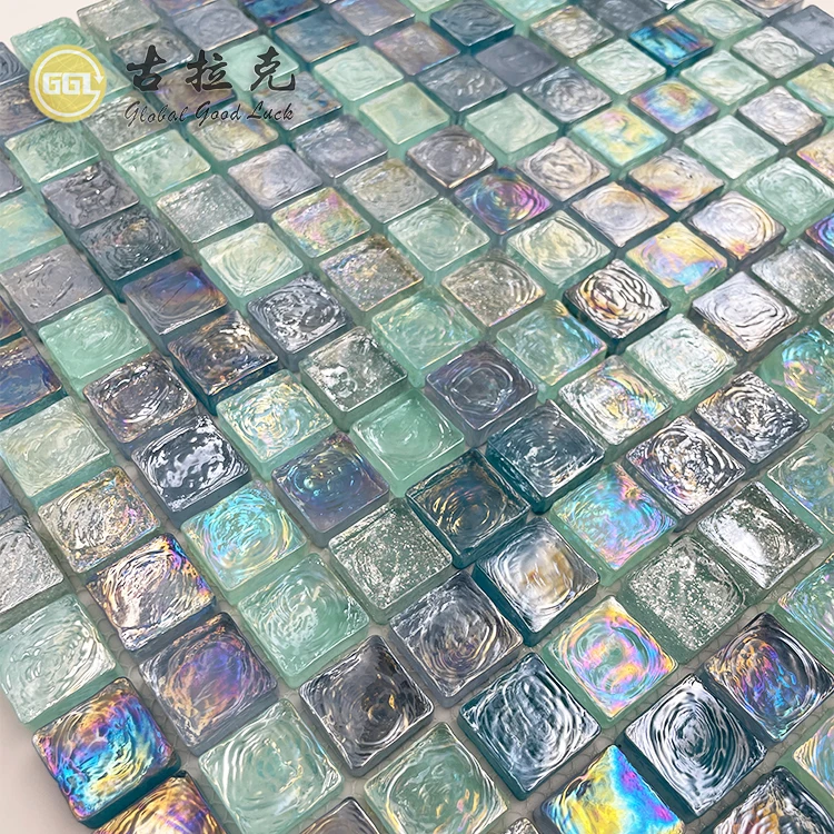 Glass Mosaic for Swimming Pool Kitchen Toilet Bathroom Walls Blue Green Grey Illusion Crystal Tile Wall Decoration factory