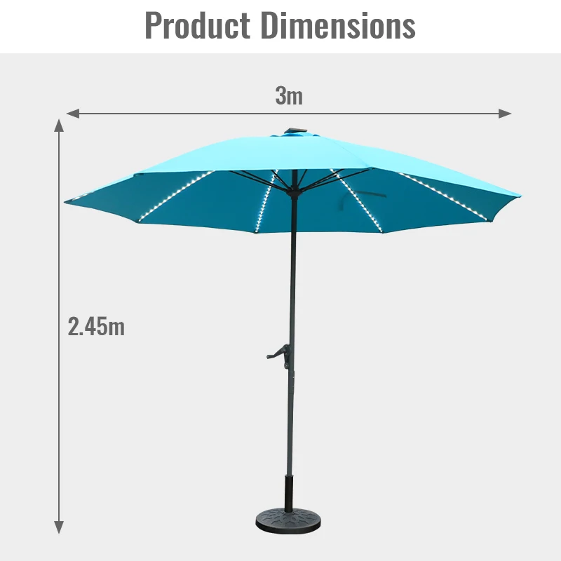 Deluxe Outdoor Market Umbrella Garden Parasol Solar Led Lighted Patio