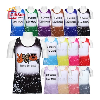 Good Quality Sublimation Faux Bleach Tank Top Custom Logo 100% Polyester Sublimation Blank Bleached Racer Tank Tops