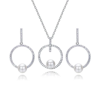 Latest Design Pearl Necklace 925 Silver Jewelry And Earring Sets Wholesale Pearl Silver Jewelry
