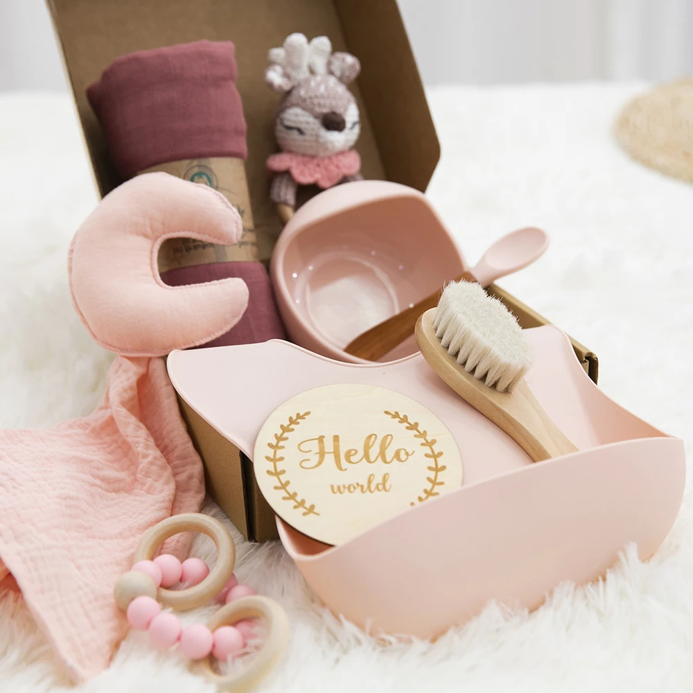 Custom Newborn Baby Show Gift Set New Arrival Solid Color Muslin Cotton Newborn Baby gift set factory