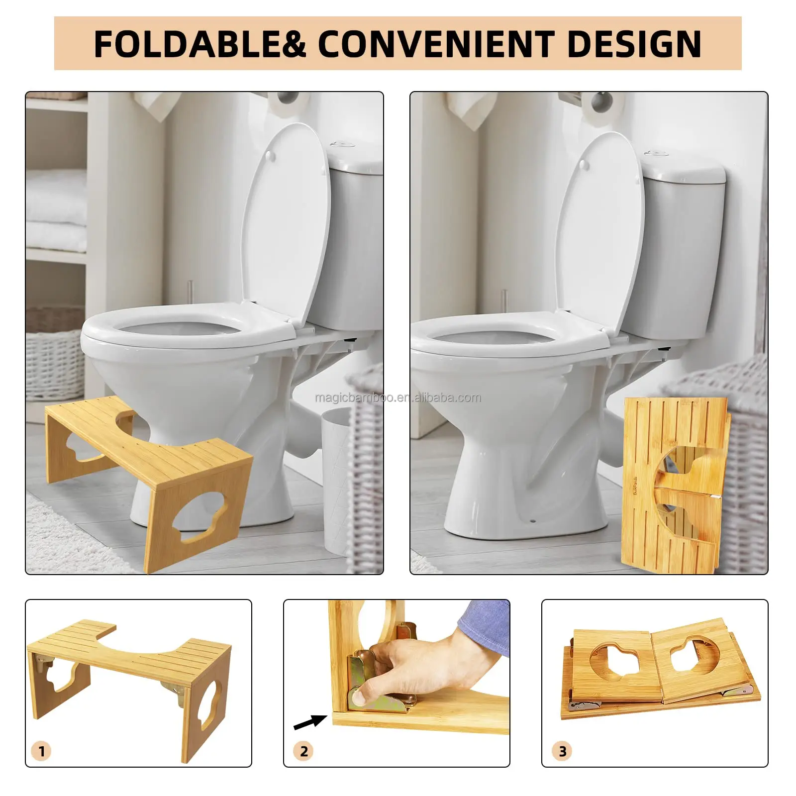 Bamboo Poop Stool Foldable Toilet Stool Squat Adult With Anti Slip