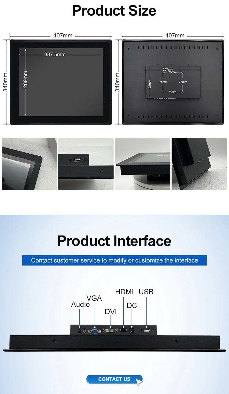 Wholesale Price 10/17 Inch Industrial Pure Flat Embedded Touch Screen PCAP EETI Capacitive Touchscreen Monitor Stock VESA Mount
