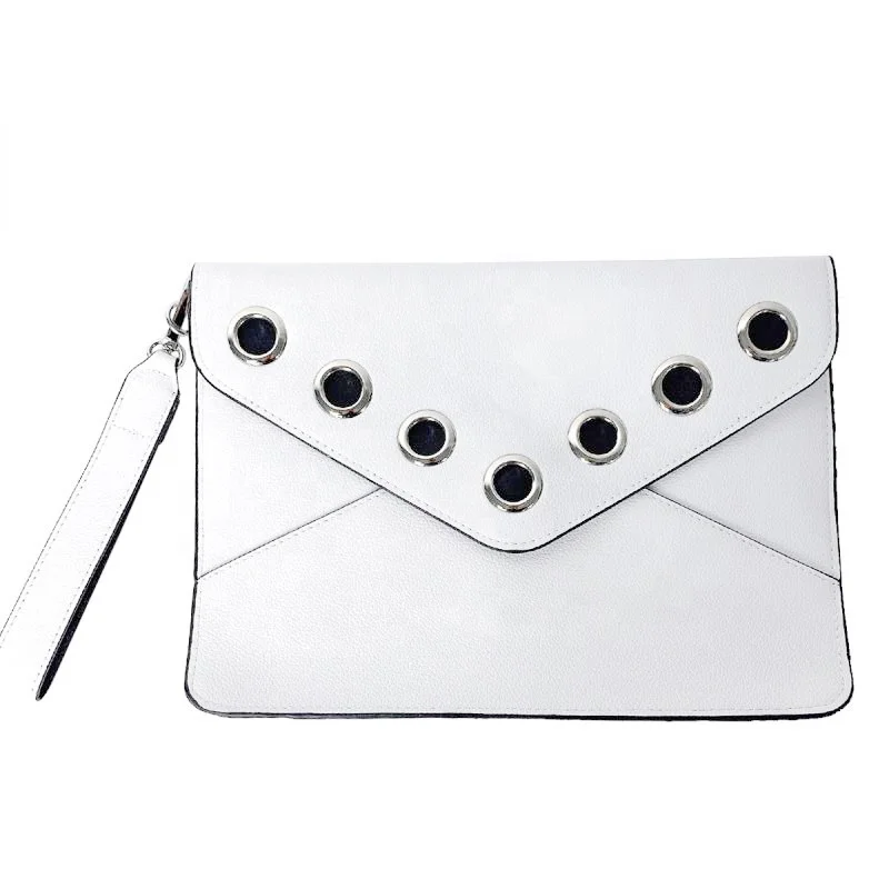 Custom White and Black Contrast  PU Big Eyelet  Envelope Wristlet Clutch Cosmetic Bag