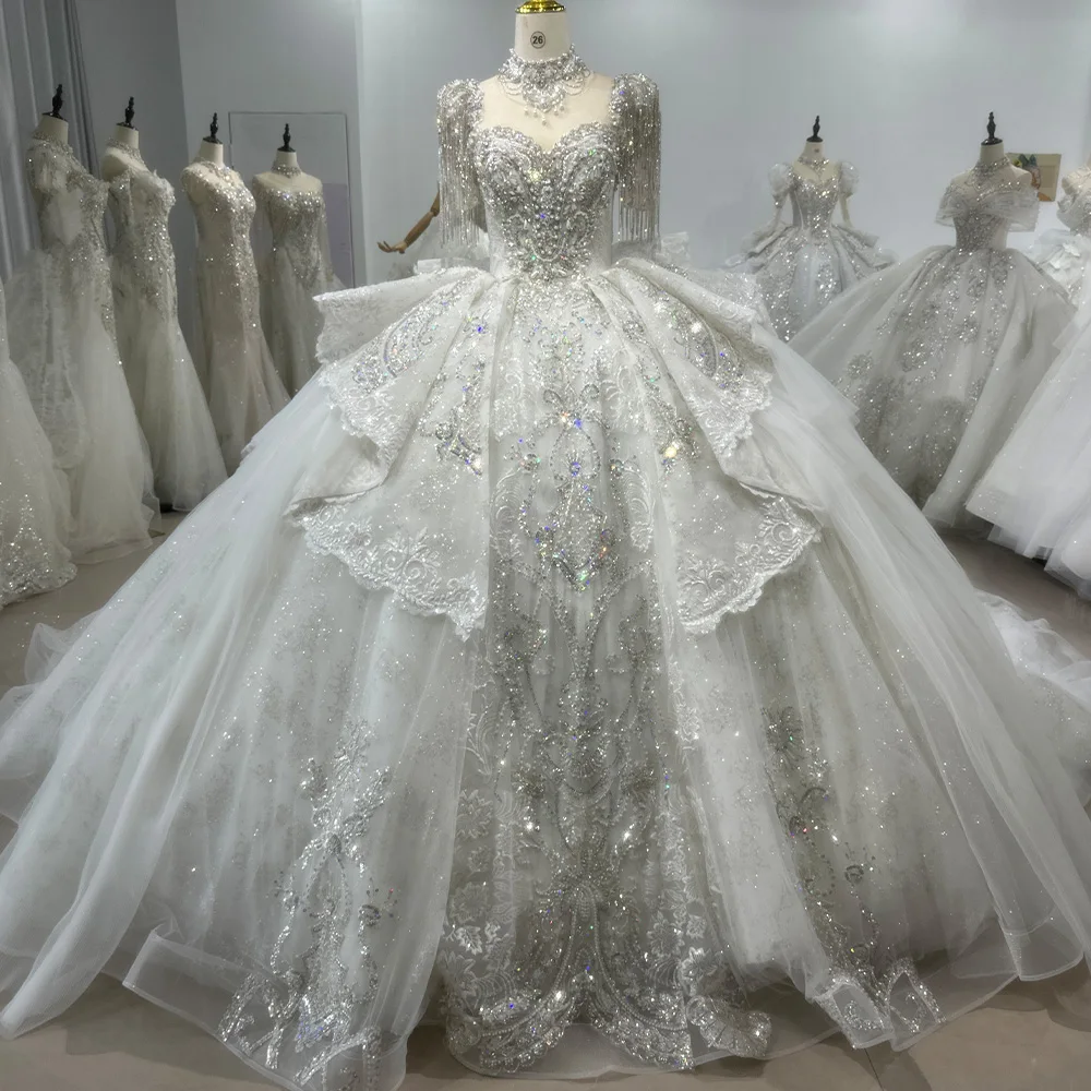 Jancember Xs078 Satin Long Lace Wedding Dress With Chapel Train & Oem| Min Order 1 ct