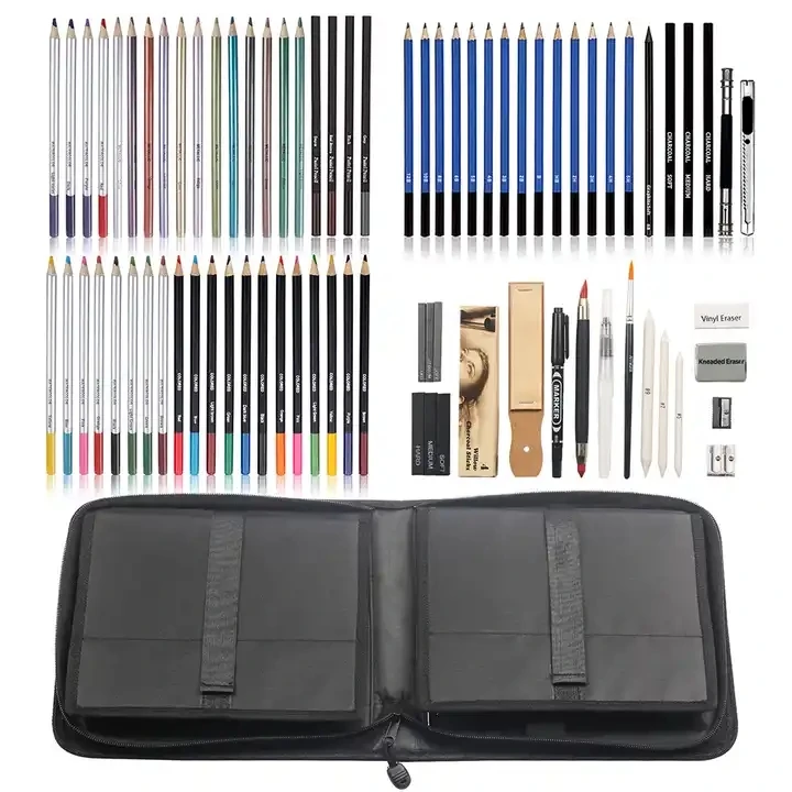 Continua a sorridere! Set professionale di 83 matite colorate per disegno e schizzi per bambini, forniture artistiche per la pittura._voghion.com