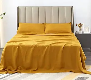 Luxury Designer Flax Linen Fitted Sheet Sets 4pcs Deep Pocket Mattress Protecter