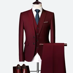 Men's Suits Host Wedding Groom Three-piece Set of Two Buckle Korean Slim Europe and the United States Solid Color Suit for Men