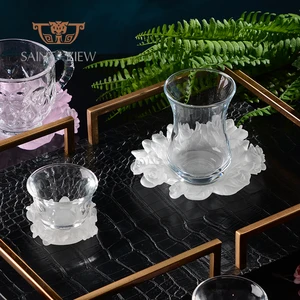 Garden Rose Crystal Glass Arabic Serving Coffee Cup Set