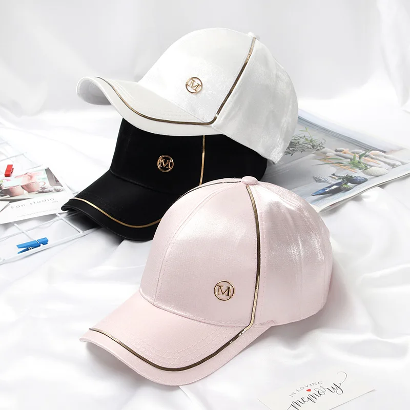 Fashion Custom Visor Sun Hat Leisure Adjustable Satin Lined Baseball Cap Women Summer Silk Satin Snapback Caps