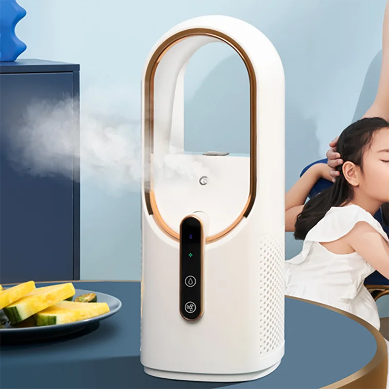 Leafless Fan Mini Air Conditioner Portable USB Rechargeable Water-cooled Air Conditioner Household Spray Humidifying Air Cooler_voghion.com