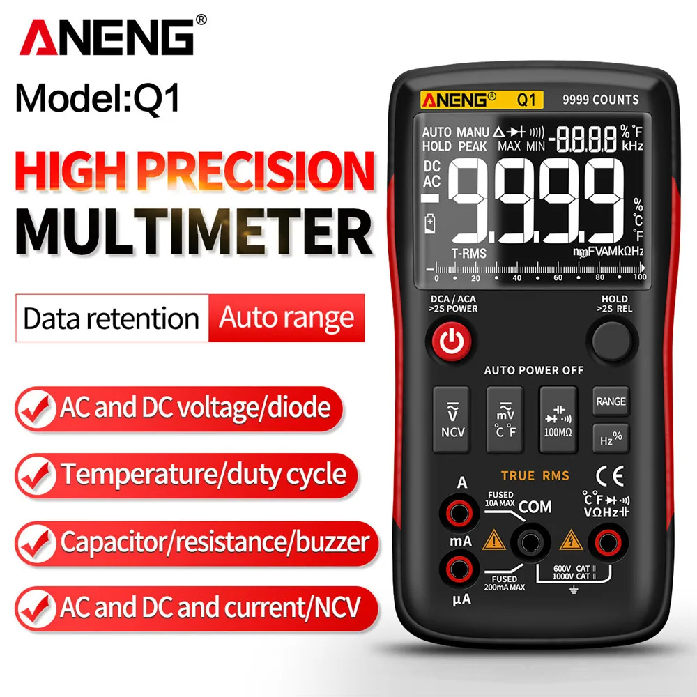 ANENG Q1 Pro True RMS Professional Digital Multimeter 9999 Tester with DIY Transistor Capacitor NCV Testers and LCR Meter