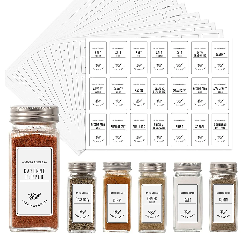 Custom Minimalist Spice Jar Labels Preprinted Spice Stickers Fits Round Bamboo Jars or Rectangular Spice Jars Waterproof Label