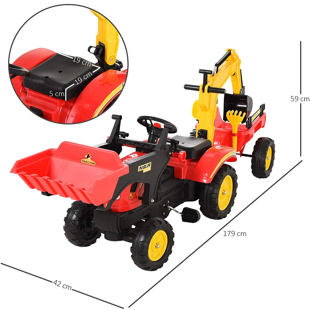 Kids Children Pedal Tractor Ride On Toy Car Excavator Tractor With
