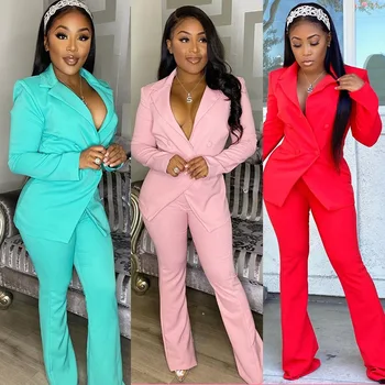 2021 Fashion Elegant Casual Bright Color Blazer And Pants Suits For Women Office Women's Suit