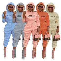 2022 New Arrivals Winter Outfits Hoodie Crop Top Jogger 2 Piece Set Women Two Piece Pants Set