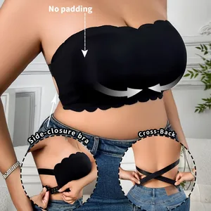 Plus Size Strapless Bandeau Bra Seamless Anti-Slip Tube Top Wire-Free Backless Underwear Side Clasp Push-Up Bra