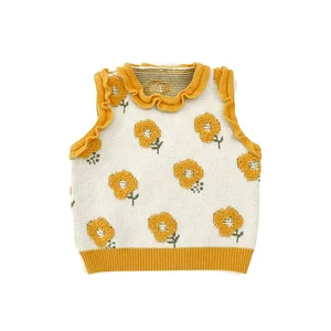 30023 Adorable  Kids Clothing Beautiful Flowers Sweater Vest Knitted Girls Clothes