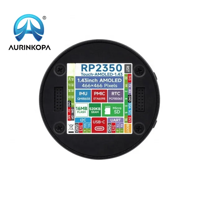 Scheda Di Sviluppo Waveshare RP2350 Con Display AMOLED 1.43'' 466x466, Sensore IMU 6 Assi, RTC, Interfaccia SPI, Senza Custodia - 2