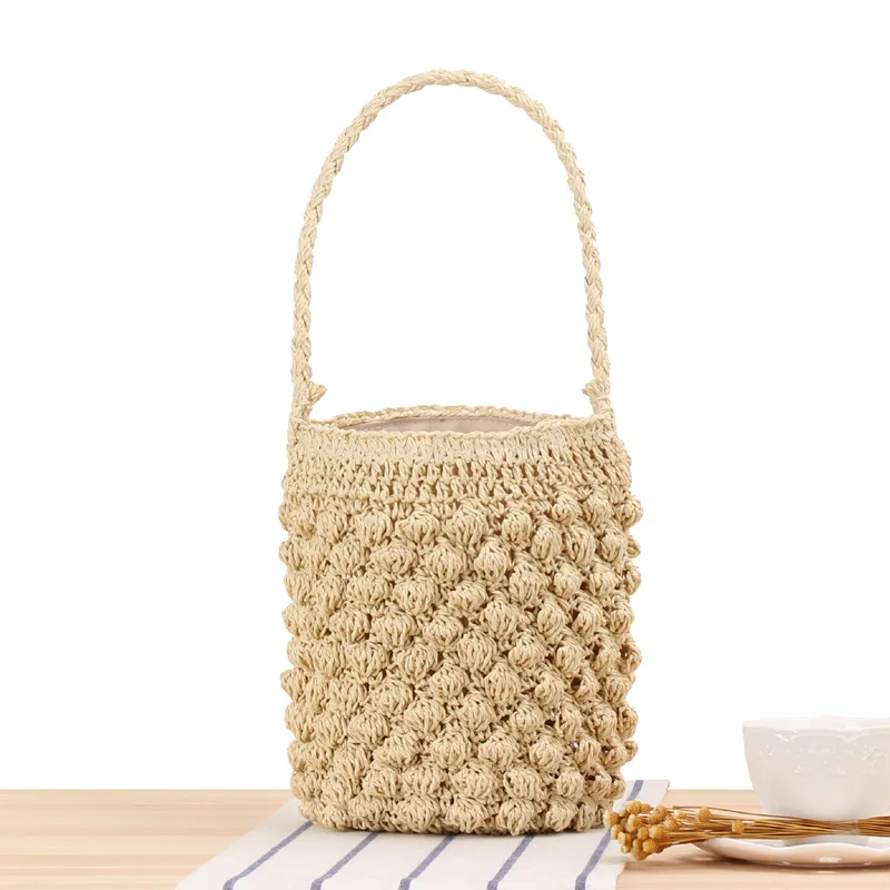 Source Hand-made Bucket Straw Bag Top Handle Handbags Luxury