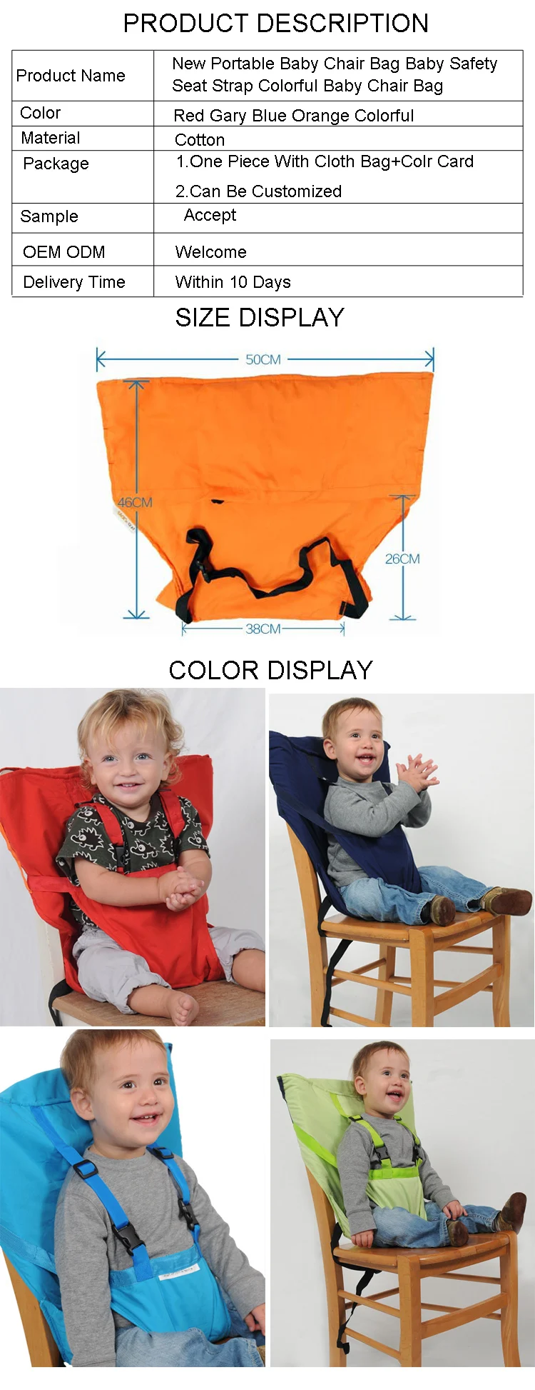 Travel Easy High Booster Seat Cover Portable Baby High Chair Safety