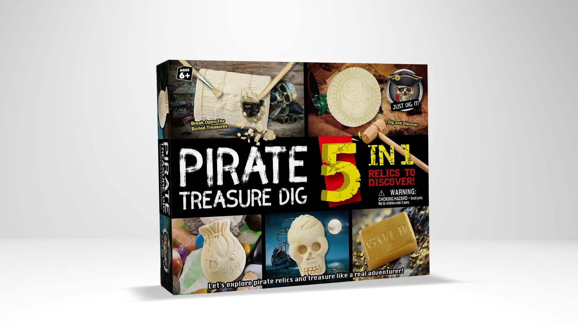Educational Kid Toy Set Crossbones Surprise Present Gift Pirate Treasure Dig Kit 5 Gold