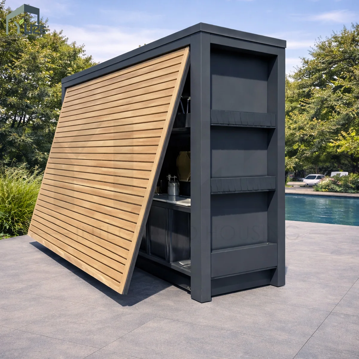 Luxury Design Stainless Steel Modular Movable Outdoor Park Use Container Kitchen Shed Pod for Sale