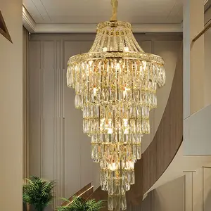 Modern Custom Luxury Long Crystal Chandelier Villa Home Hotel Gold Long Stair Led Crystal Pendant Light