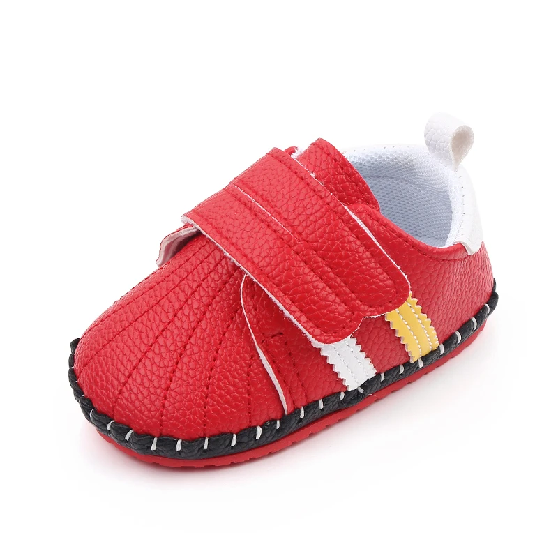 Spring and Autumn Solid Color Striped Shell Head Baby Soft Sole Small White Shoes for Walking details