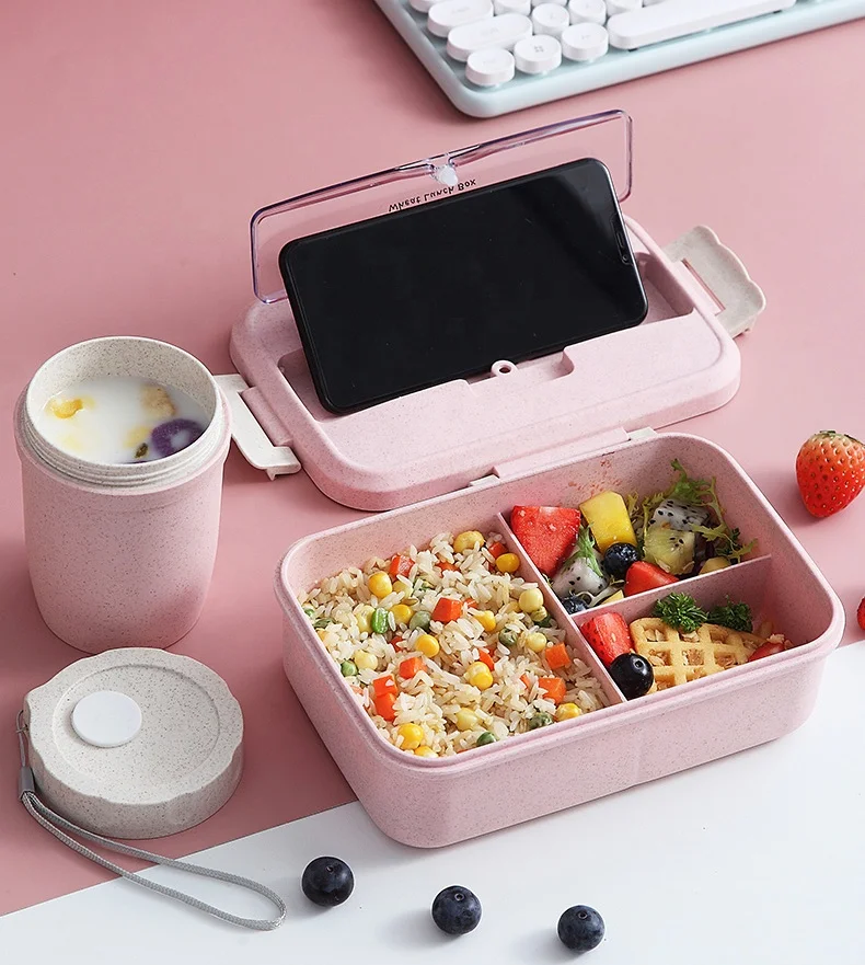 Wheat Fiber Bento Box Food Storage Container Custom Korean Divided ...