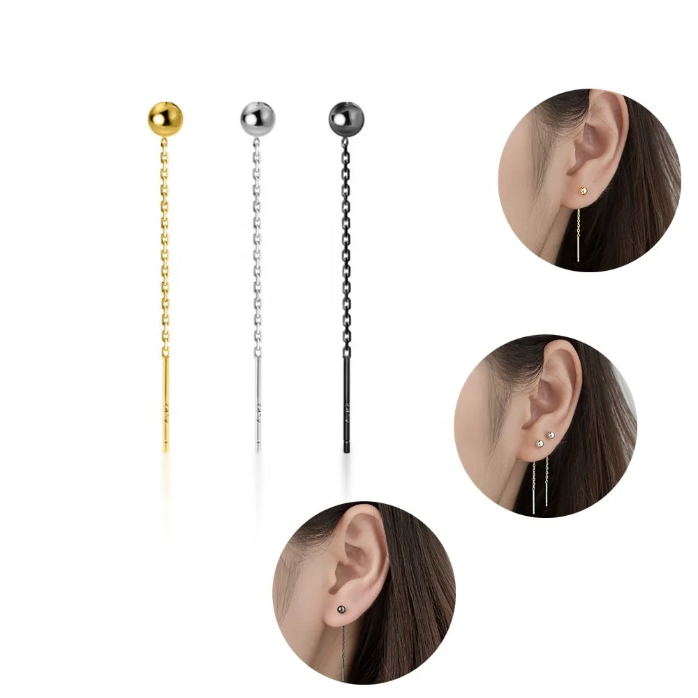 Short Threader Earrings - Stylish 38mm Ball Bead Dangles 925 Sterling Silver Statement Earrings Long Tassel Drop Round Ball Earrings main image 0