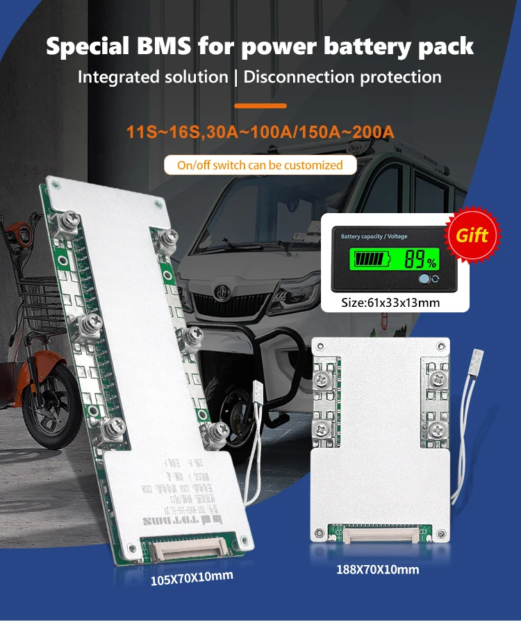 Tdt Bms Lifepo4 15s 16s 48v 100a 200a Bms For Lithium Ion Battery Packs With Overcharge