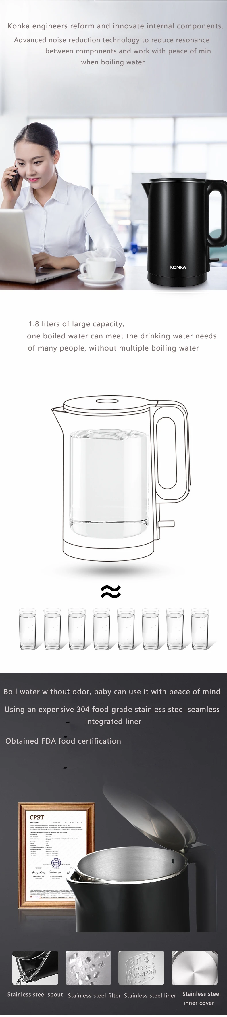 Electric Kettle 1.7l Automatic Poweroff Silent Kettle Antiscalding