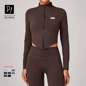 Wholesale Fitness Clothing Slim Fit Full Zipper Sports Crop Jackets Custom Logo Gym Yoga Jacket for Women