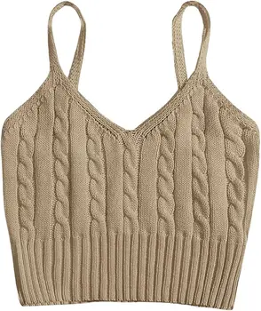 Wholesale Custom Women Tank Top Summer Ribbed Knit Sexy Strappy Halter Backless Camisole Slim Cropped Vest Hot Sale