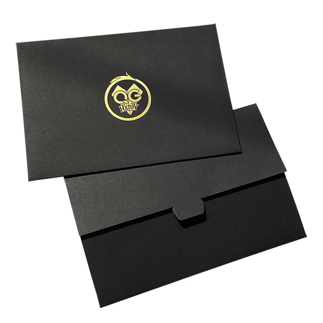 gold foil small envelopes customized wedding gift invitation printing black cardboard gilded foil LOGO wax seal envelope