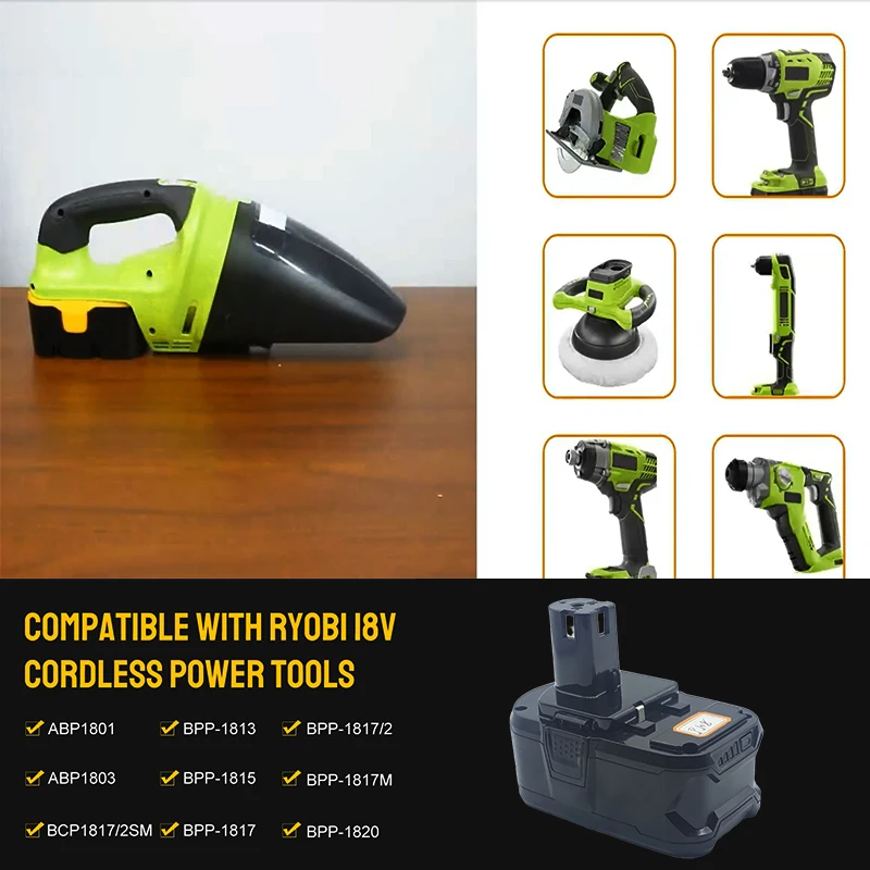 Lithium-ion Battery High Capacity 18 Volt 4000mah 5000mah 6000mah for RYOBI  P108 One+ Plus 18650 18V NCM Nach Batterie 750g