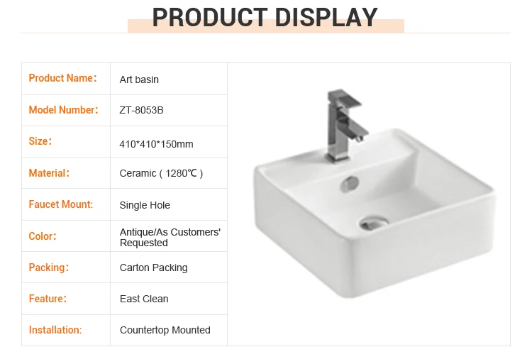 Sanitary Ware Durable Square Western Bathroom Sinks White Ceramic Art