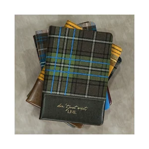Custom A6/A4/A5 Cute Planner Portable Handmade Business Gift Hardcover Plaid Fabric PU Leather Thread Sewn Diary Notebook